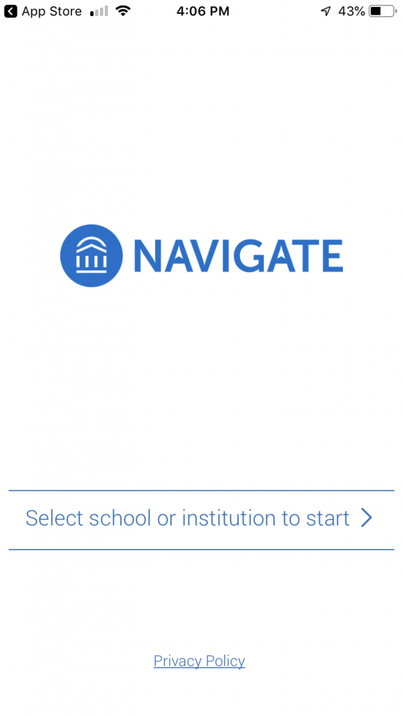 Navigate initial screen with school selection