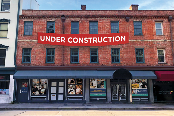 7 West Bay Street building, "under construction" banner
