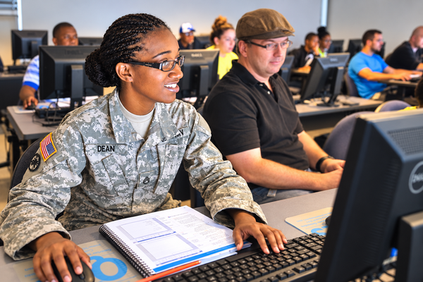 Accounting military students in class