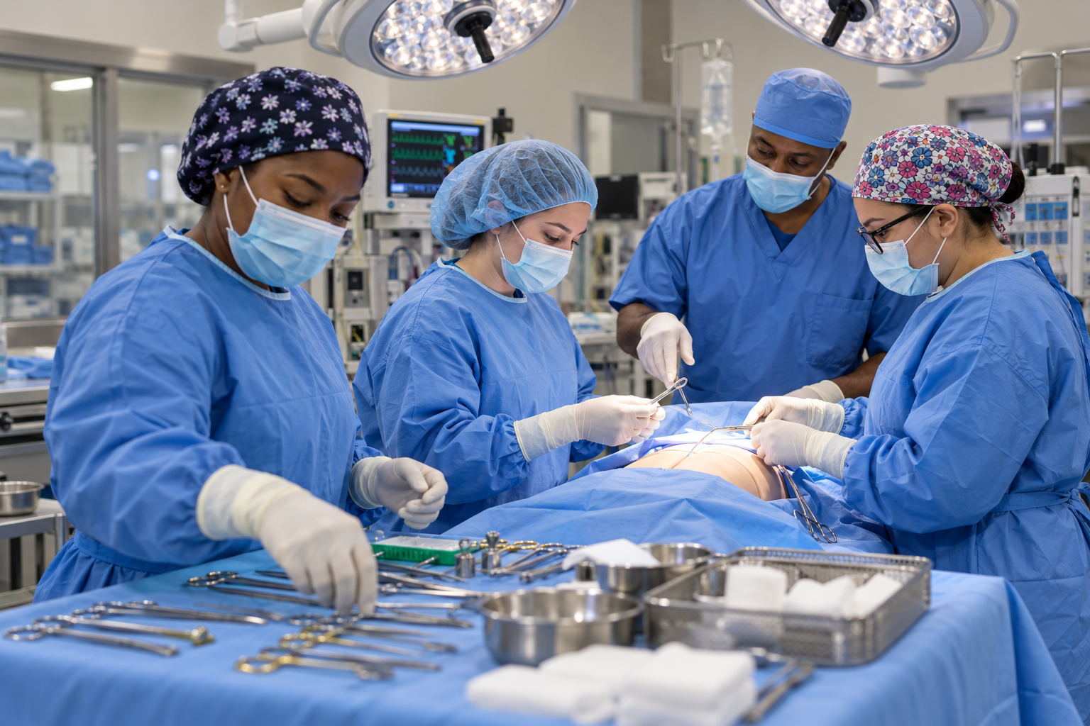 Collaborative Surgical Training in the OR surgical technicians working collaboratively in an operating room