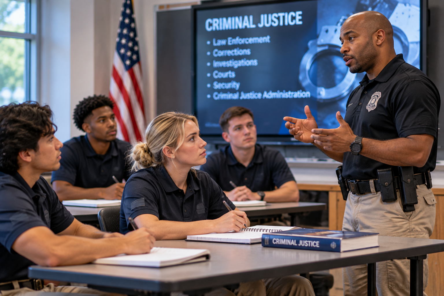 Criminal Justice Training Classroom students in a criminal justice classroom being taught by instructor