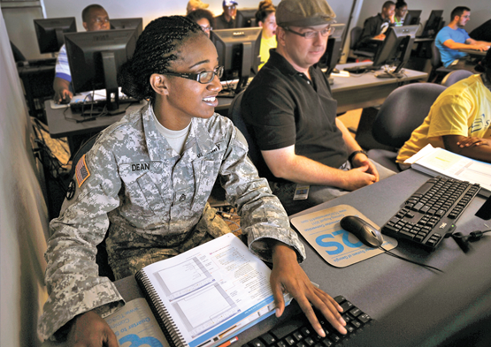 Accounting: Student works at a computer during an accounting class at Savannah Technical College.